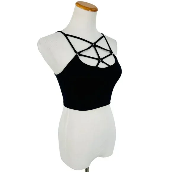NWT Black Strappy Bralette Crop Top | Baddie Grunge Fairy Streetwear Whimsigoth - Picture 6 of 16